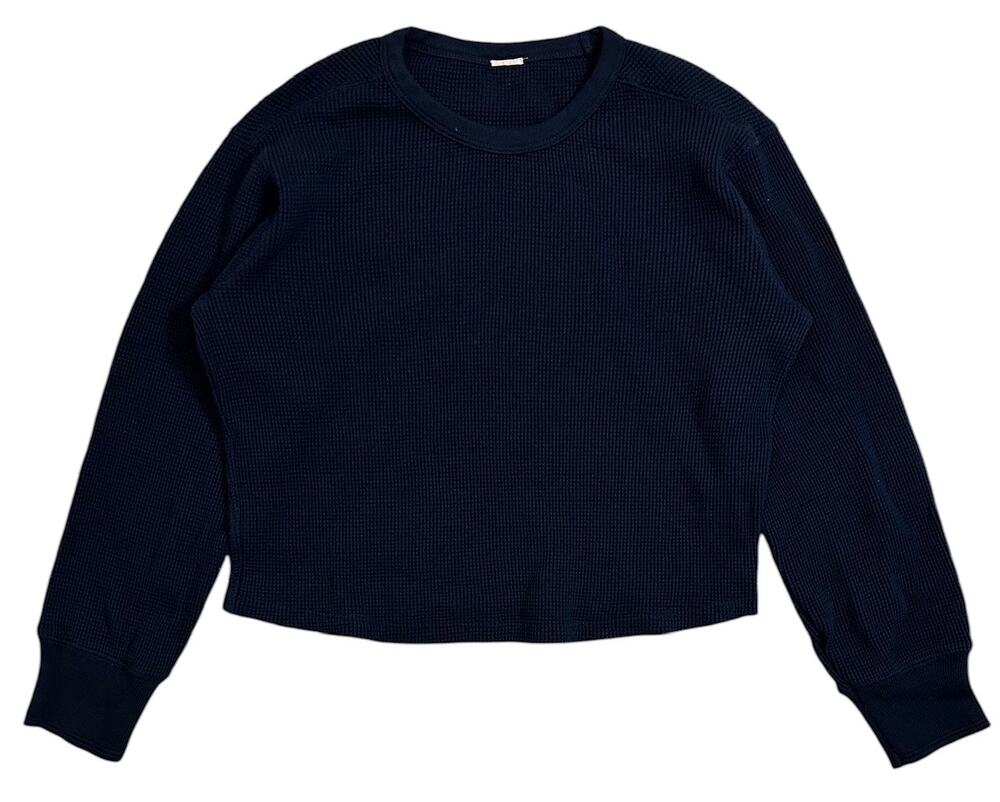Buck Mason Women's Toughknit Waffle Thermal Cropped Long Sleeve Crewneck Navy